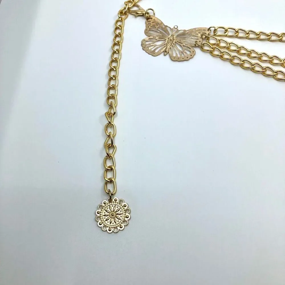 Women's Gold Butterfly Layered Chain Belt, 40.5 Inches, X7G9A1050